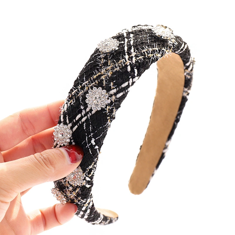 Thousand Bird Check Sponge Hair Band Korean Version of The Girl′s Head Jewelry Wholesale Girls Cloth Rhinestone Small Fragrant Wind Headband